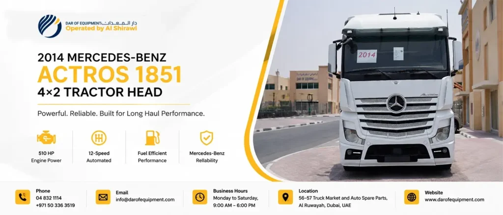 2014 Mercedes-Benz Actros 1851 4x2 tractor head for sale in Dubai